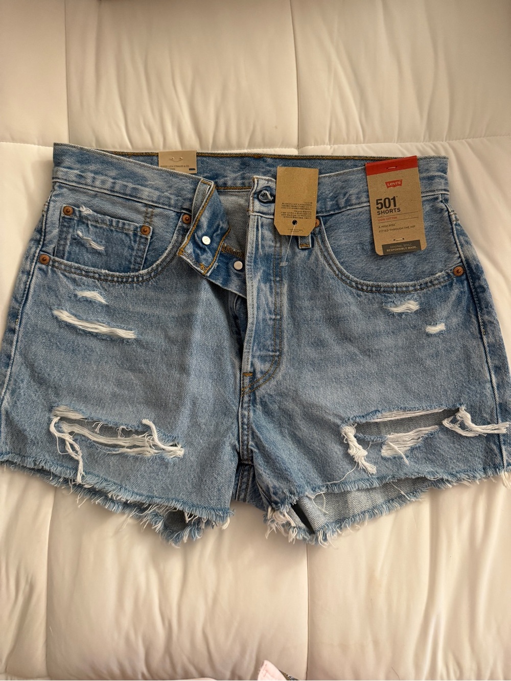Levi's 501 High Waist Distressed Denim Shorts — Light Blue size 30